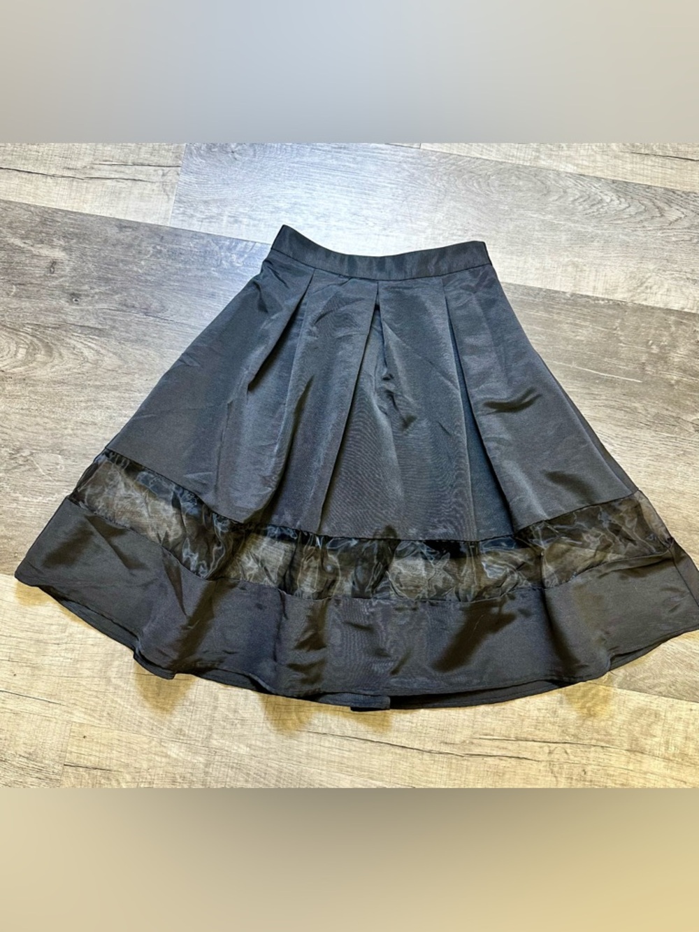 Express Black Midi Skirt Sheer Panel Pleated A-Line Size 0 NWT